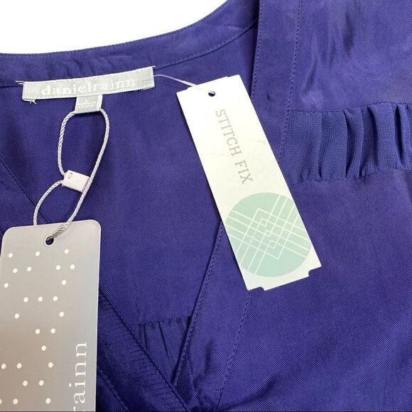 Daniel Rainn for stitch fix NWT navy blue kittie textured blouse size L - Picture 12 of 15